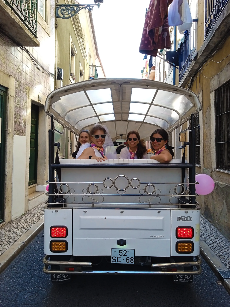 bachelor or bachelorette party in Lisbon with a private eco tuk tuk tour3